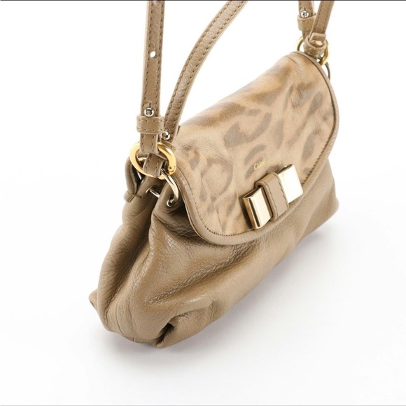 Chloé Lily Mini Two-Way Bag in Taupe Leather Leopard Print Accent - Picture 7 of 8